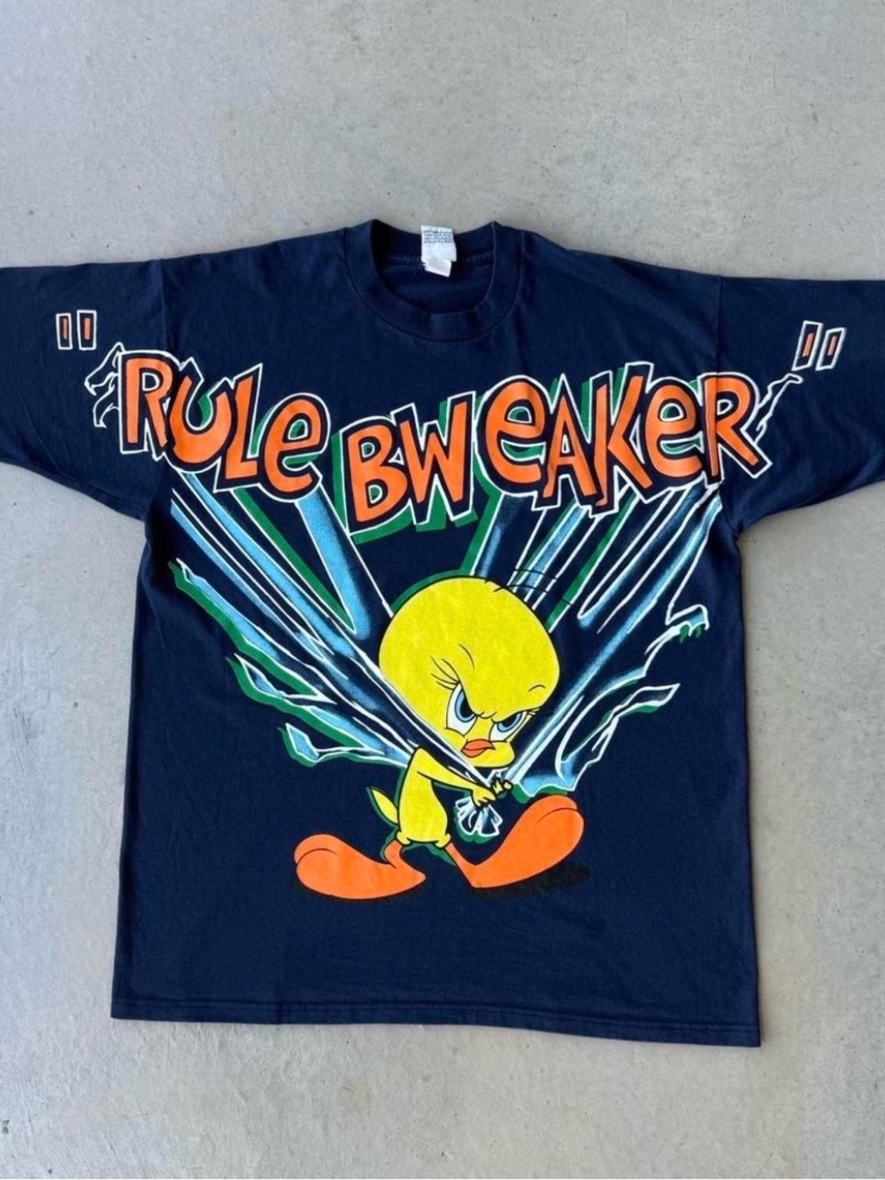 Vintage Tweety 'Rule Bweaker' Graphic Tee - Navy
